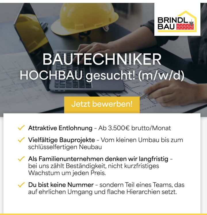 Bautechniker Hochbau gesucht – Brindl Bau